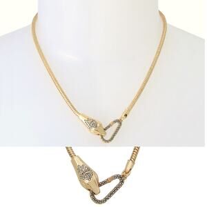 NEW All Saints AllSaints Snake Head Necklace Gold Tone Glass Crystal Carabiner